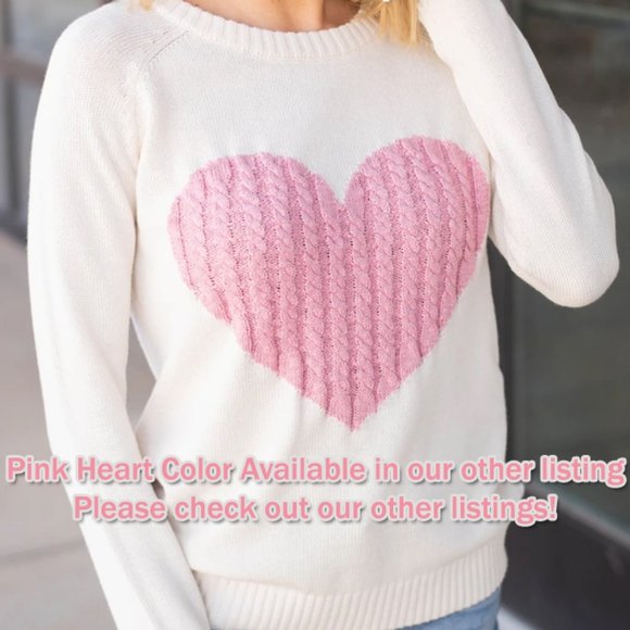 NEW Navy Oatmeal Cable Heart Cotton Blend Sweater - Picture 11 of 12